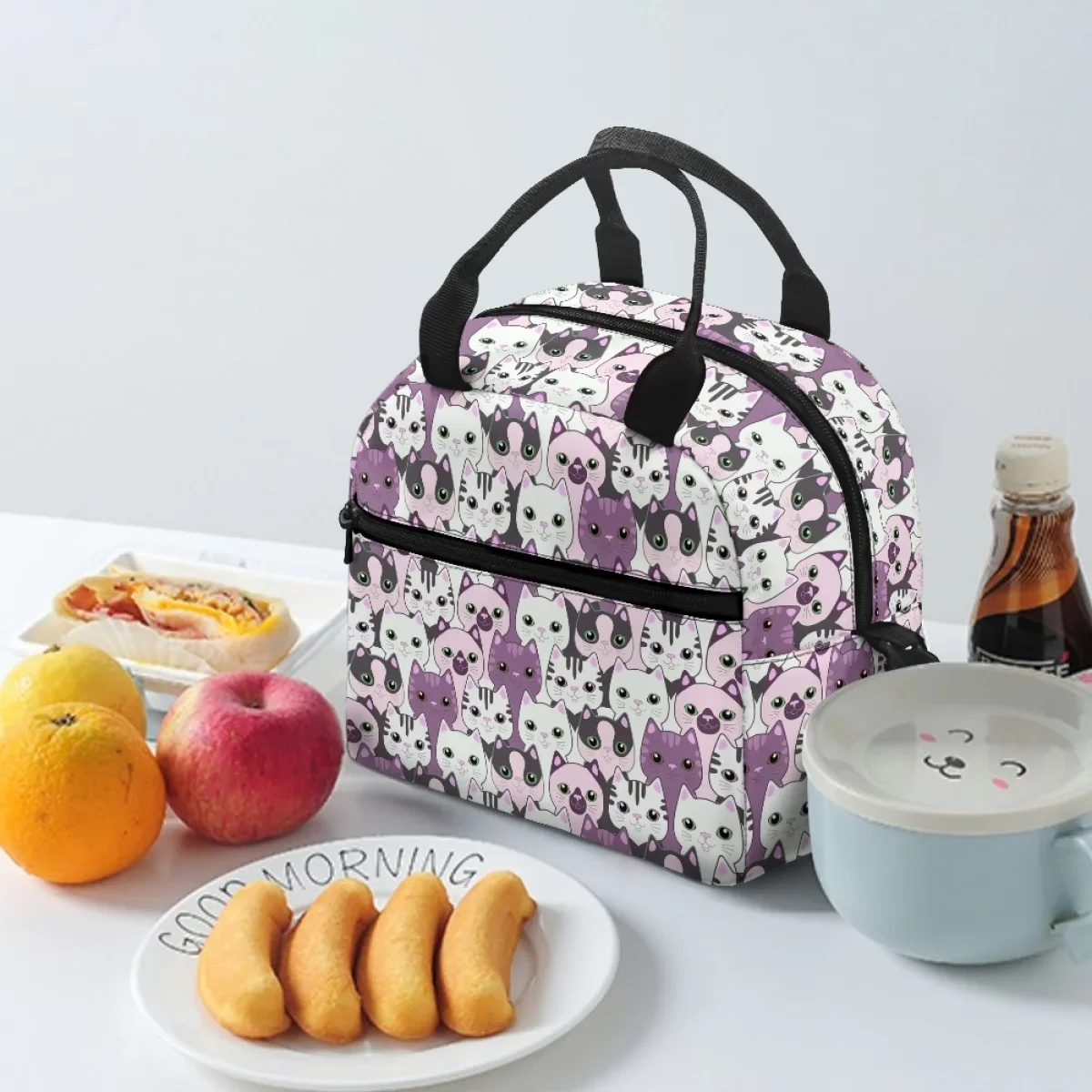Новая мода милый мультяшный кот узор дизайн термобокс для завтрака женские