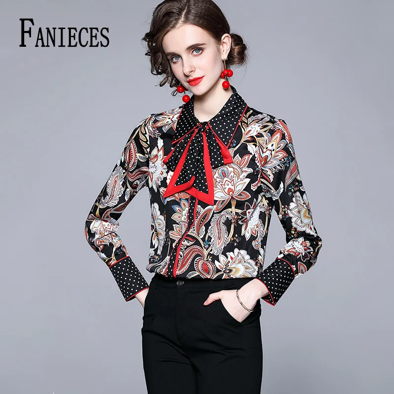 

Женские рубашки FANIECES с винтажным принтом на весну и осень, приталенная блузка с длинным рукавом и пуговицами, элегантные блузки в офисном стиле с отложным воротником, блузки с вышивкой