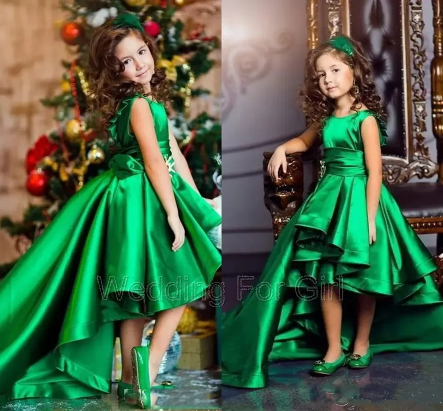 

Formal Emerald Green Girls Pageant Gown Lolita High Low Princess Flower Girls Dresses For Weddings Lovely Kids Communion Dress