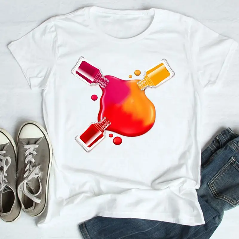 

Tees Women Watercolor New Trend Printing Summer Cartoon Wear Nail Vacation Short Sleeve Tops Tshirt Fashion Graphic T-Shirt