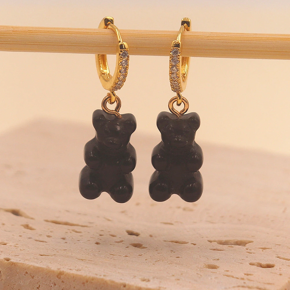 Женские серьги-подвески в виде медведя из смолы яркие цвета