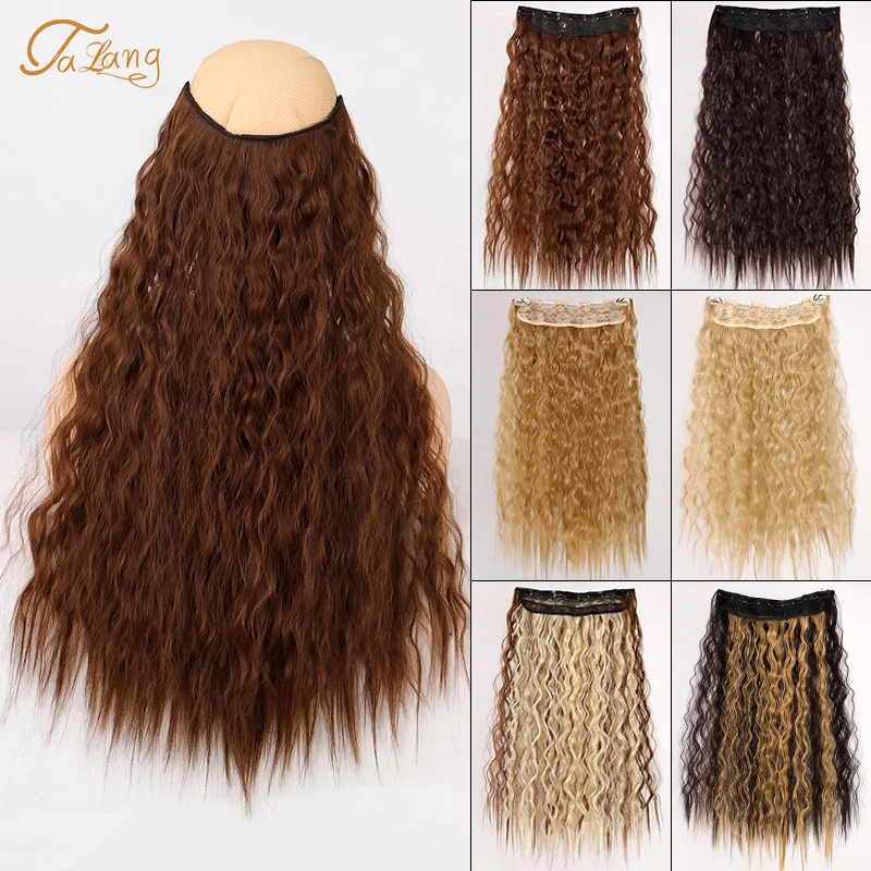 

TALANG 24 Inch Long Synthetic Hair Clip In Hair Extension Heat Resistant Wig Natural Corn Perm Pieces