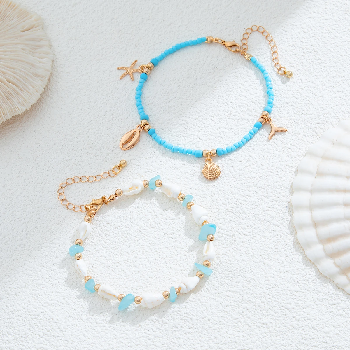 ity 2 sztuk/zestaw czeski muszelek rozgwiazda wisiorek obrączki dla kobiet letnia plaża muszla łańcuszek boso Y2K akcesoria prezenty