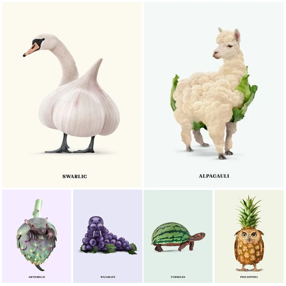 

Настенная Картина на холсте с изображением животных и еды, без рамки