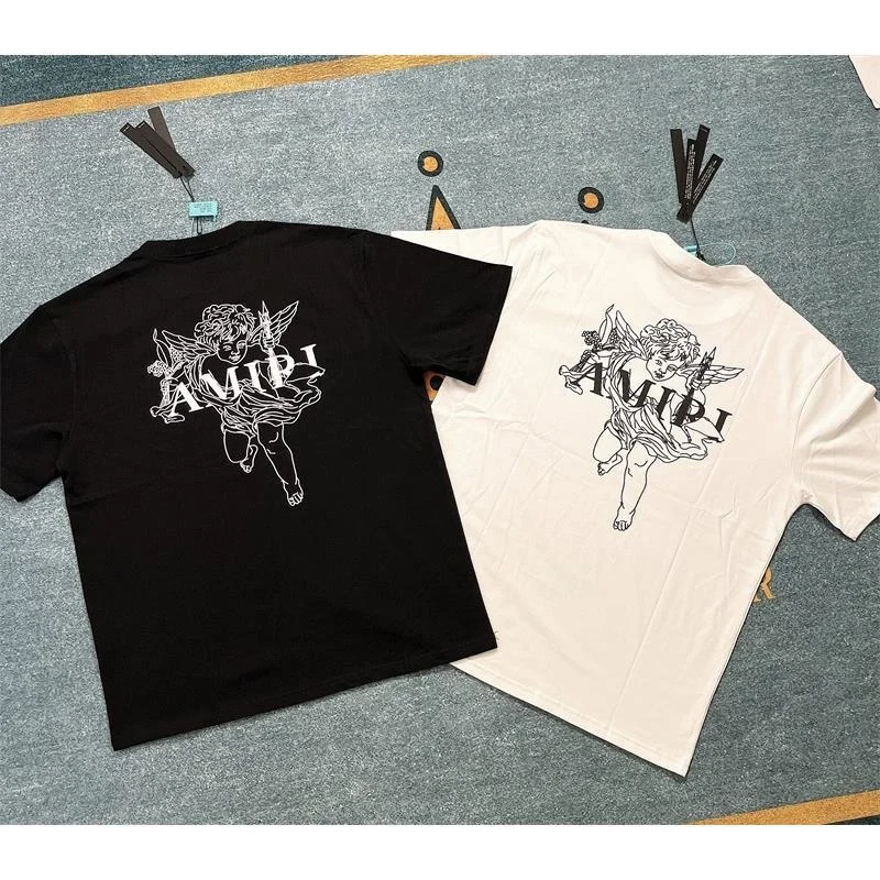 

Gallery Amiri Greg High Quality 22ss High Street Cupid Angel Foam Printed Summer Tees Unisex Loose Short Sleeve T-shirts