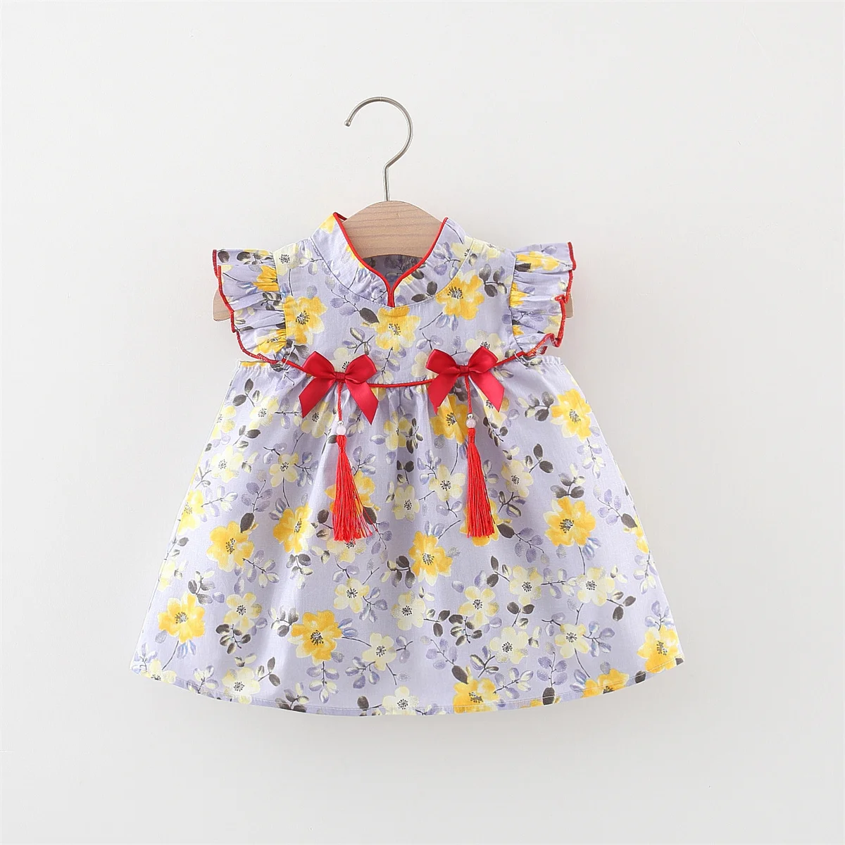 Летнее Платье С Цветочным Принтом Для Девочек Украшением В Виде Банта Принцессы