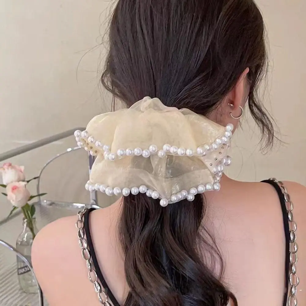 

Mesh Pearl Hair Rope New DIY Ponytail Holder Hair Scrunchies Elastic Intestine Hair Ring Women