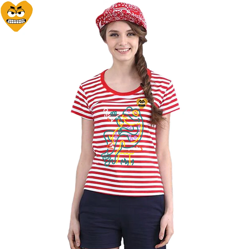Женская Полосатая Футболка Break Egg хлопковая летняя футболка с вышивкой в виде