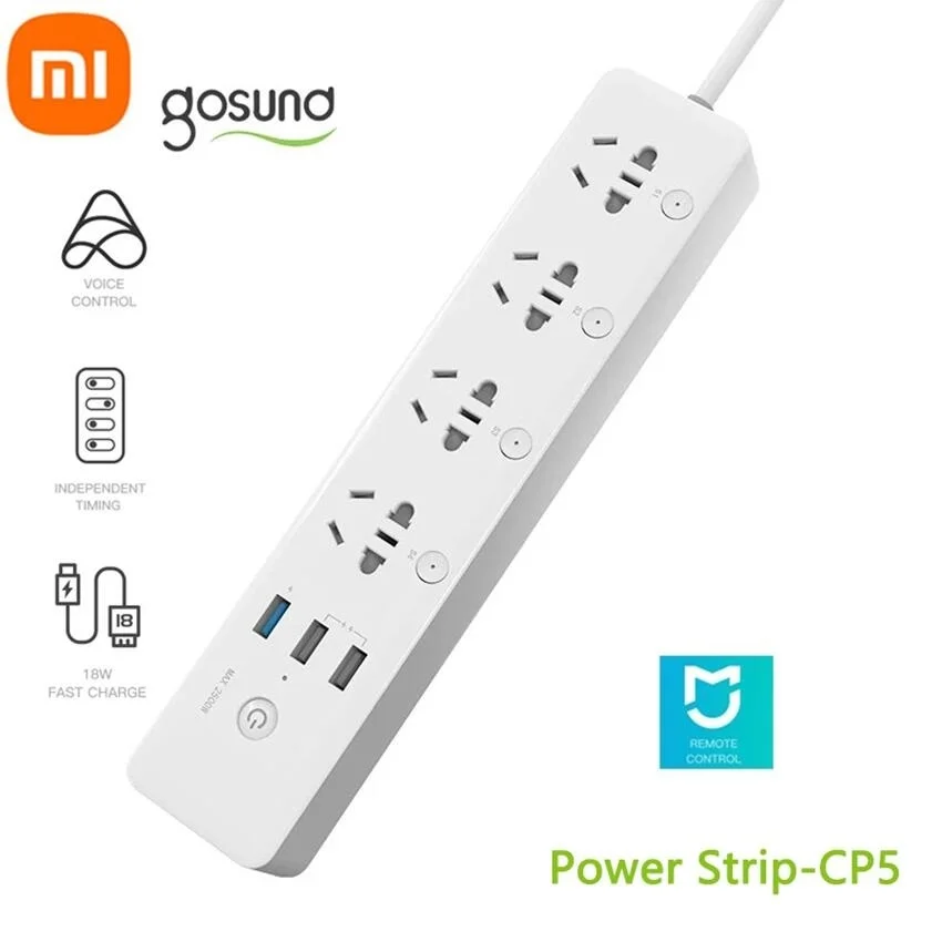 Xiaomi Gosund Smart Power Strip Mijia APP Remote Control WIFI Open Close Sockets Timing Switch 3 USB 18W Fast Charging Plug