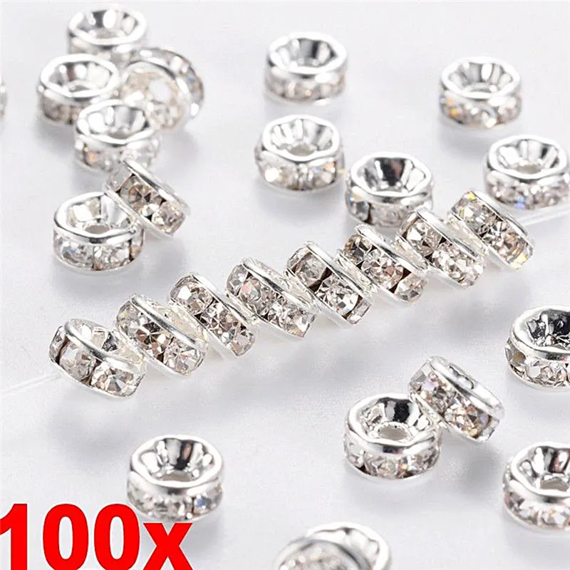 

Hot Sales 100pcs Silver Gold Crystal Rhinestone Rondelle Spacer Beads DIY 6mm 8mm New For Fashion Jewelry Making DIY Accessories