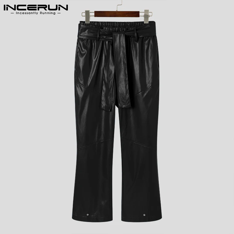 

2022 модные мужские брюки, однотонные, на шнуровке, индивидуальные, свободные, из искусственной кожи, повседневные брюки, Мужская Уличная одеж...