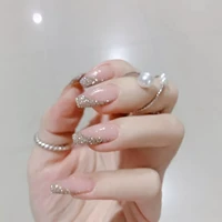 24pcs fake nails coffin glitter nude pink design artificial ballerina fasle nails with glue full cover nail tips press on nails