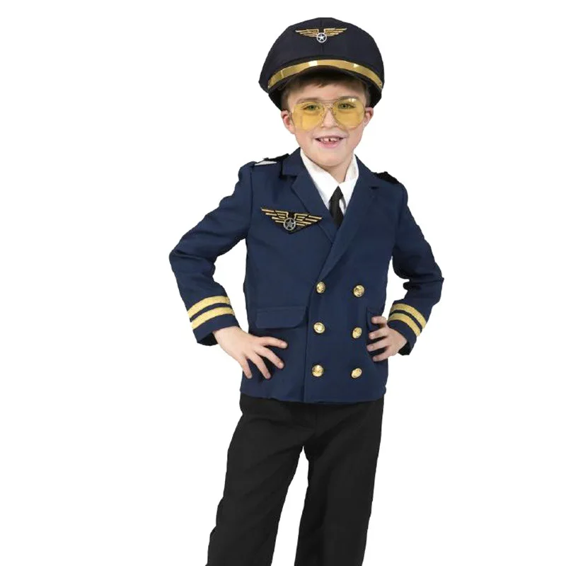 

Children Halloween Costume Kids Aircraft Captain's Uniform Cosplay Clothing Hat The Pilots Party Clothes For Boy Girl 3-9 Years