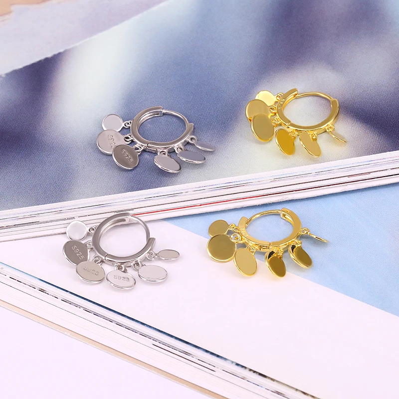 

Женские серьги-кисточки с подвеской в виде диска, серебро пробы