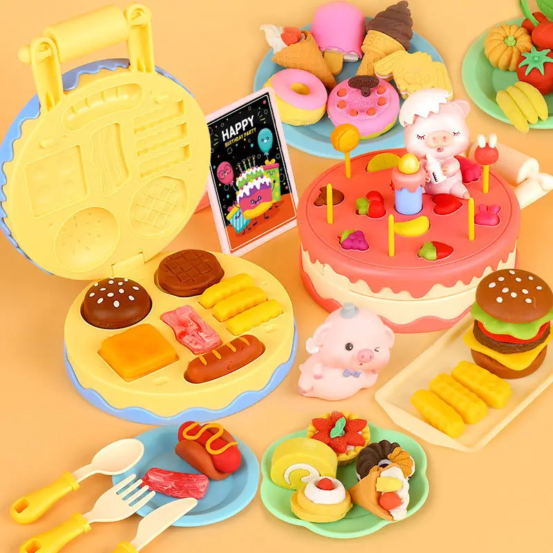 

DIY Children Kitchen Pretend Play Clay Toy Plasticine Tool Set Hamburger Noodle Machine Creative Mold Toy for Girl Clay Handmade