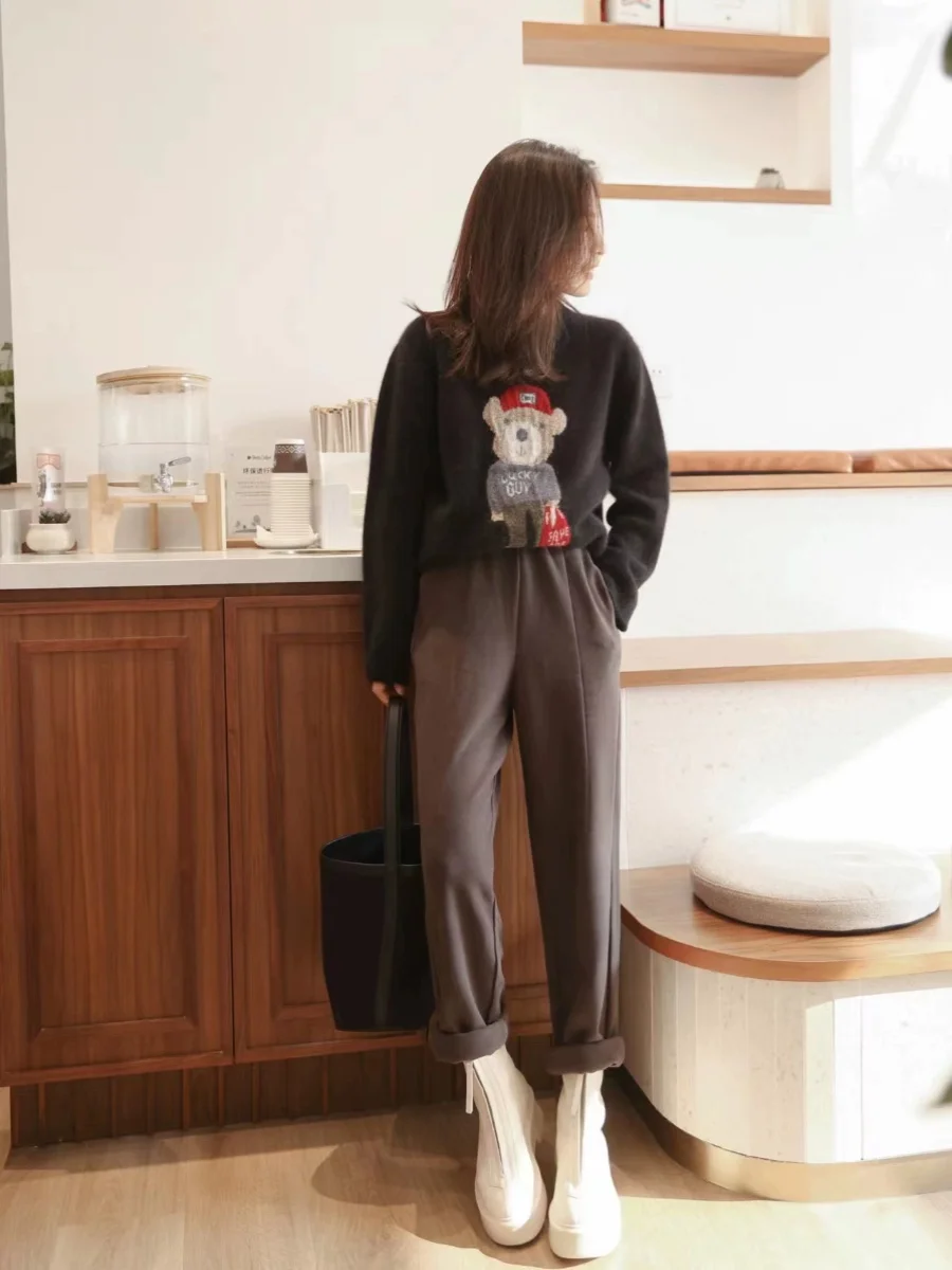 Толстый жаккардовый свитер из чистого кашемира с круглым вырезом осенне-зимний