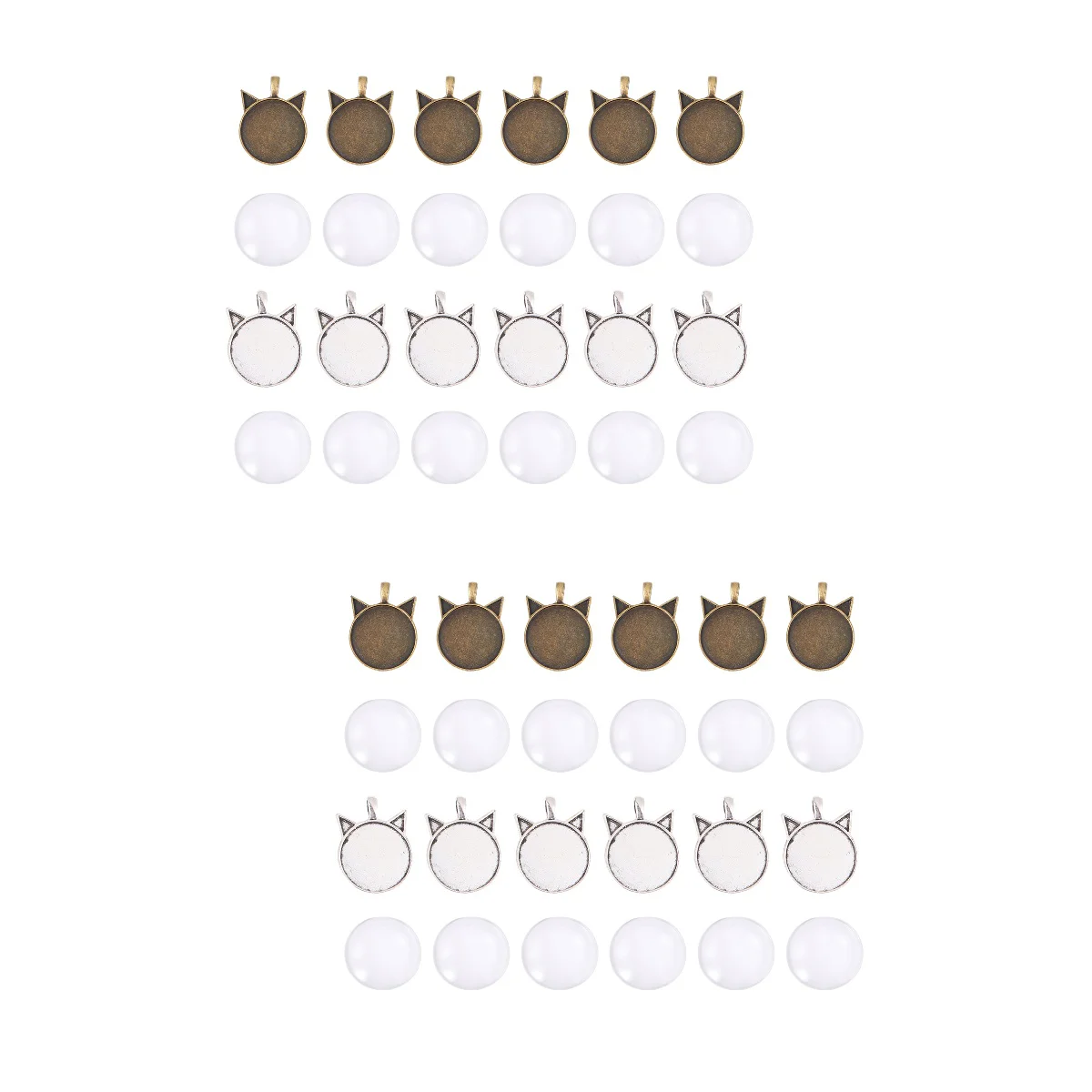48 Pcs Round Cat Bottom Pendant Charm Alloy Necklace Sets Dome Pendants Necklaces