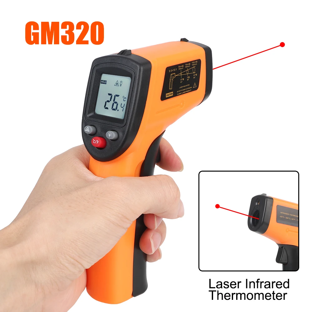 

IR Laser Temp -50~380°C Non Contact GM320 C/F Infrared Thermometer Industrial Infrared Pyrometer Laser Temperature Meter Gun