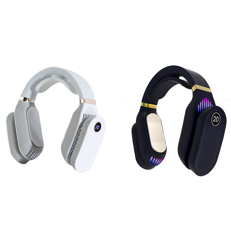 

2 Pcs Mini Air Conditioner Neck Fan Rechargeable Small Bladeless Fan Cooling USB Silent Fan Air Cooler, White & Black