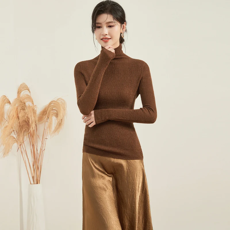 Осень и зима 2024 однотонная базовая нижняя рубашка свитер с высоким воротником