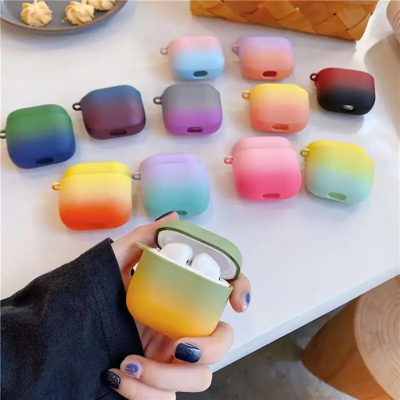 

For Redmi Buds 3 Gradient Color Wireless Earphone Case Matte Hard PC All-inclusive Anti-drop Headset Protective Shell With Hook