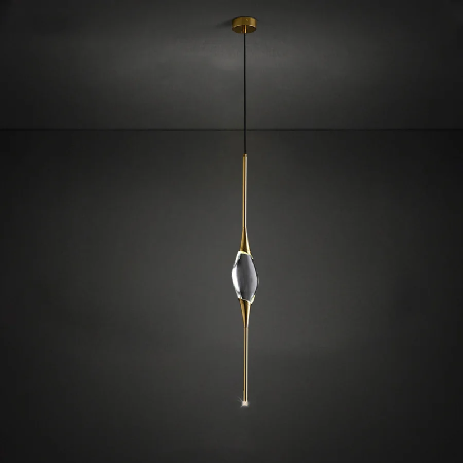 

Postmodern bedroom bedside lamp Nordic creative living room dining bar table copper crystal single head G4 small chandelier