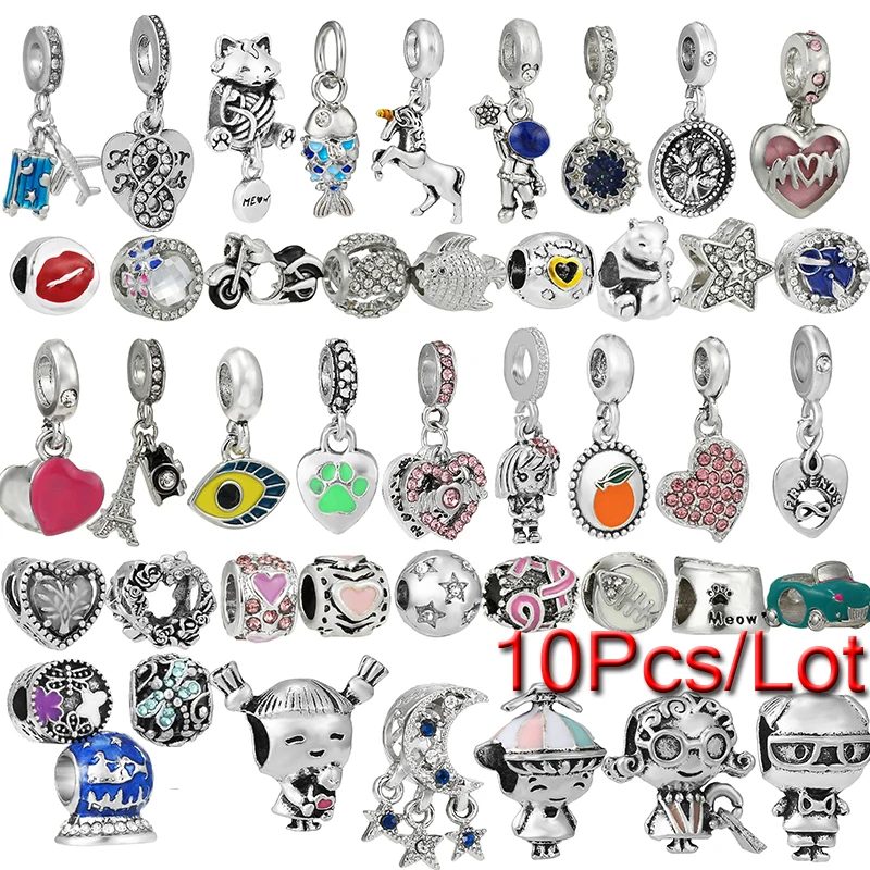 10Pcs/Lot Newest Silver Plated Boy Girls Charms Beads Pendant Fit DIY Bracelets Necklaces For Women Men Jewelry Making Wholesale