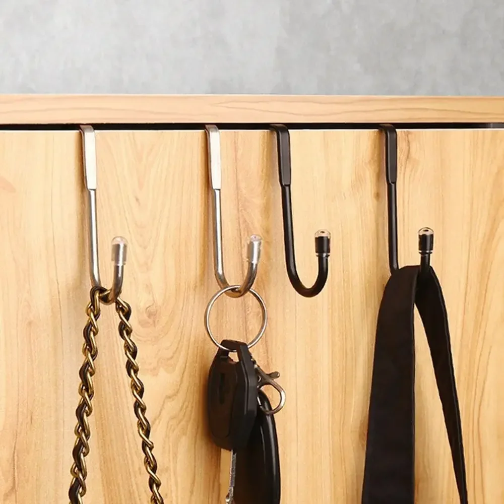 304 Stainless Steel Double S-Shape Hook Free Punching Cabinet Door Back Type Coat Towel Storage Hanger for Kitchen Bathroom