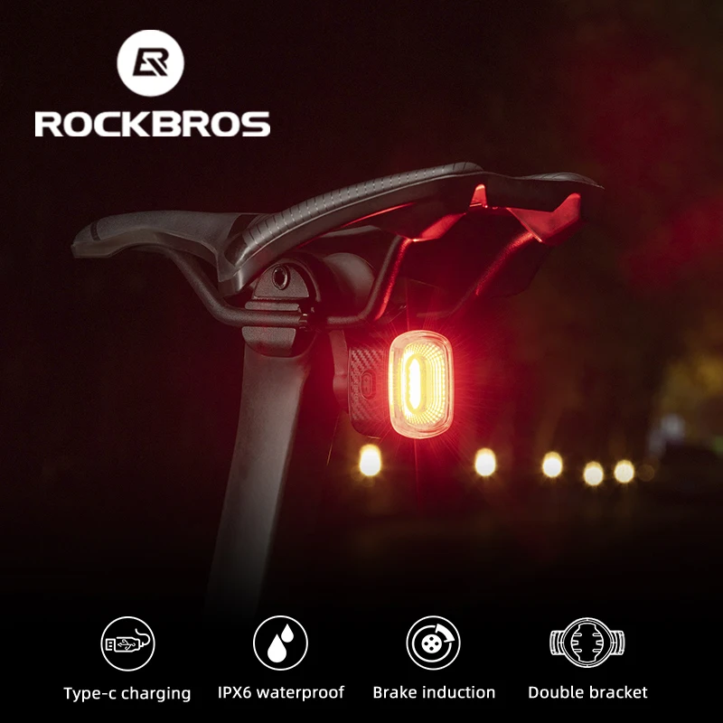 

Rockbros wholesale Type-C Brake Light IPx6 Smart Rear Light Cycling Tail Light LED Riding Warning Safety Bike Accessorie Q2S