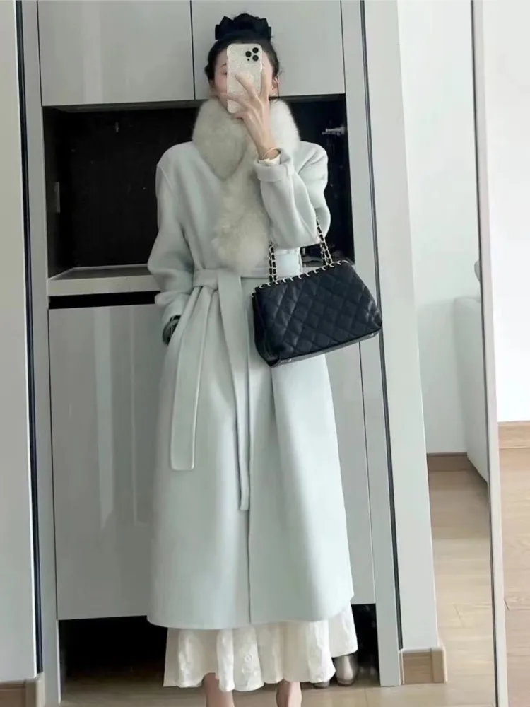 Пальто женское средней длины на шнуровке, элегантный свободный ...