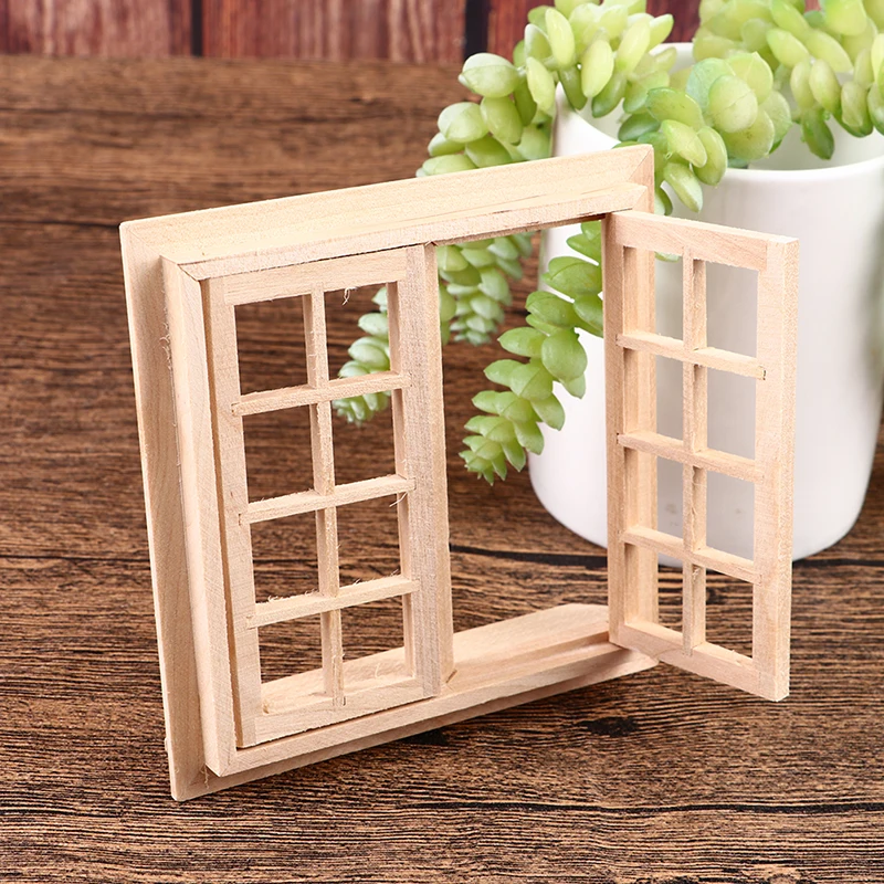 1:12 Dollhouse DIY Miniature Door Window 16 Grids Wooden Square Windows Model Home Doll House Decor Accessories furniture