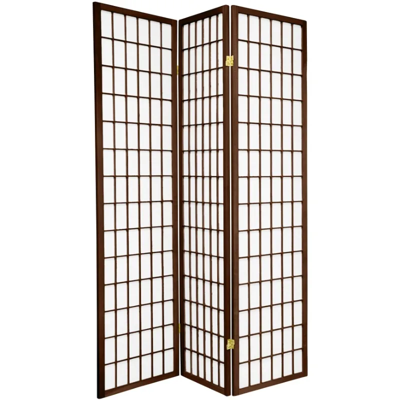 

Oriental Furniture 6 Ft. Tall Window Pane Shoji Screen - Walnut - 3 Panel Room Separator Door Divider Room Dividers Partition