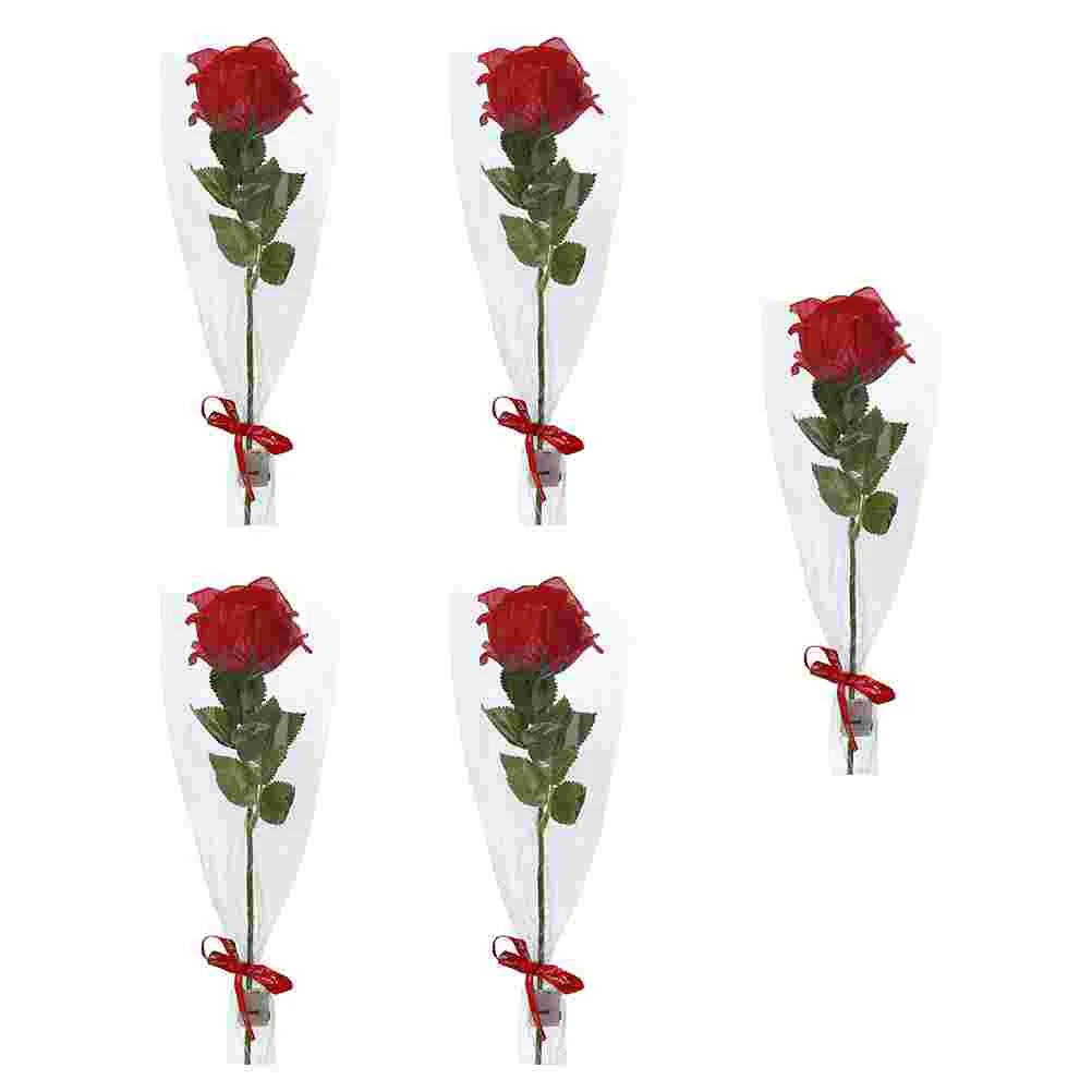 

5 Pcs Artificial Flower Bouquet Bride Rose Decor Simulation Glowing Fake Valentine's Day Fabric Mother Prop Arrangement