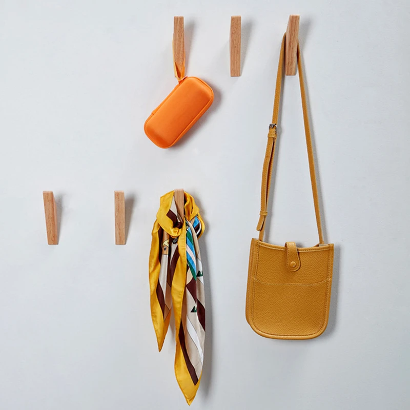 

6/8Pcs Natural Wood Clothes Hanger Wall Mounted Coat Hook Decorative Key Holder Hat Scarf Handbag Storage Hanger Bathroom Rack