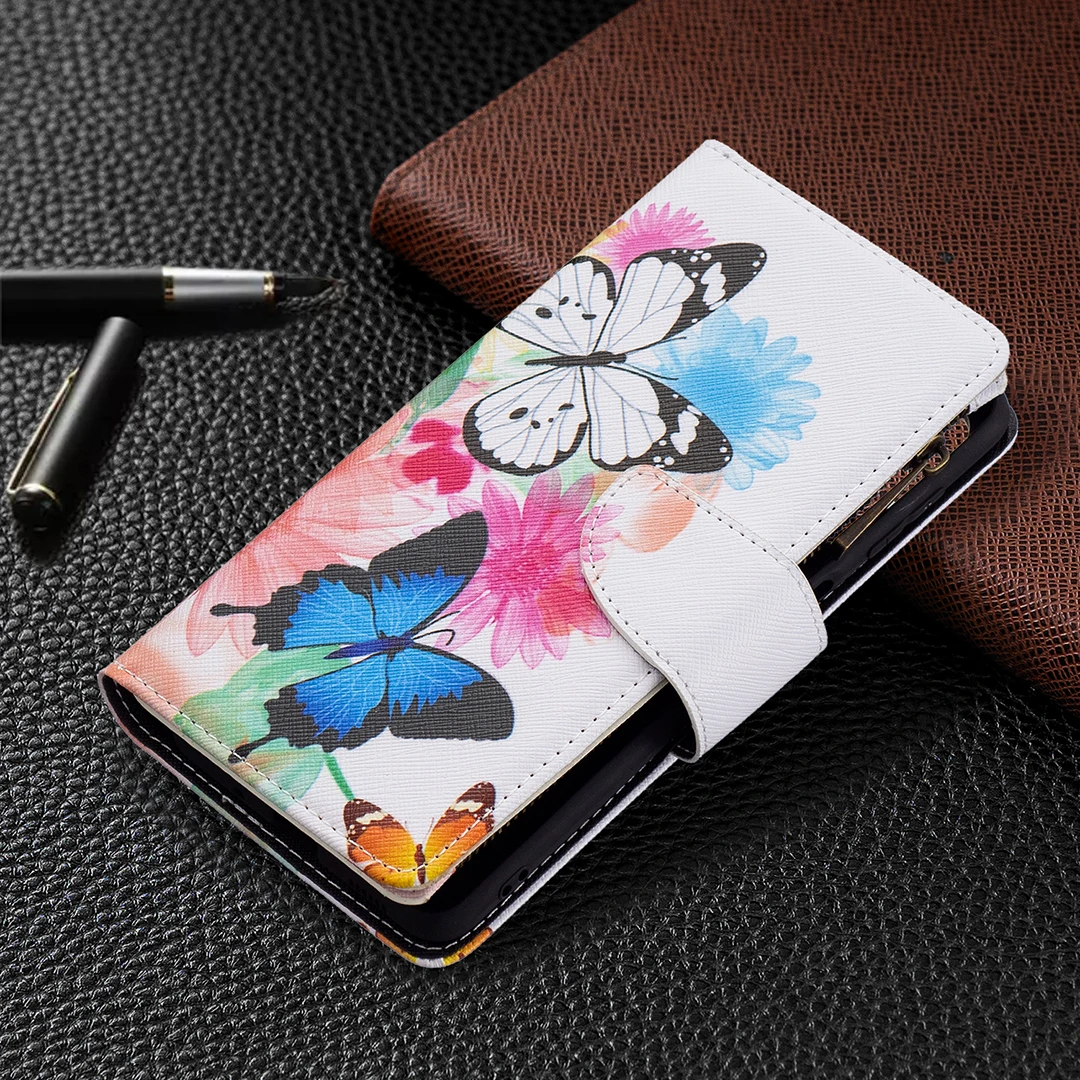 Zipper Multi-card Slot Flip Case for Samsung Galaxy M52 5G Leather Wallet Bags Cover on For Samsung M32 M02 M11 M10 Painted Capa