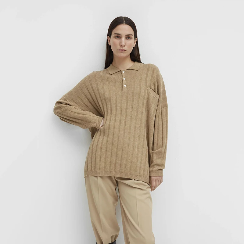 

Женский трикотажный свитер с воротником-поло, Свободный пуловер с открытыми плечами, Осень-зима 2022