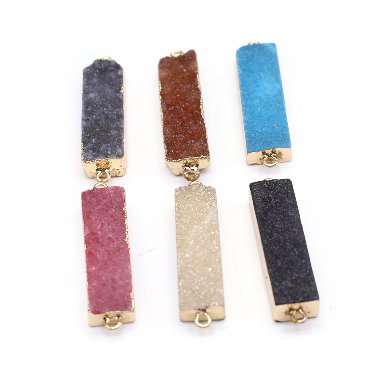 

2PCS Natural Semi-preciou Stone Random Colour Rectangle with Gold Rim Connector Pendant for DIY Jewelry Making Handmade Necklace