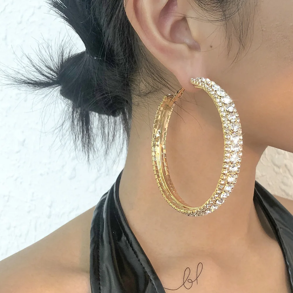 

Fashion Simple Light Luxury Retro Geometry Full Diamond Hoop Earrings Women