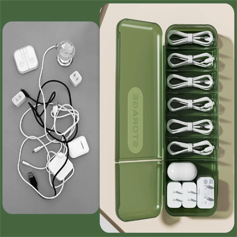 

Коробка для хранения кабеля, органайзер, коробка для хранения зарядного шнура, многоразовое устройство для хранения кабеля данных, для дома или путешествий