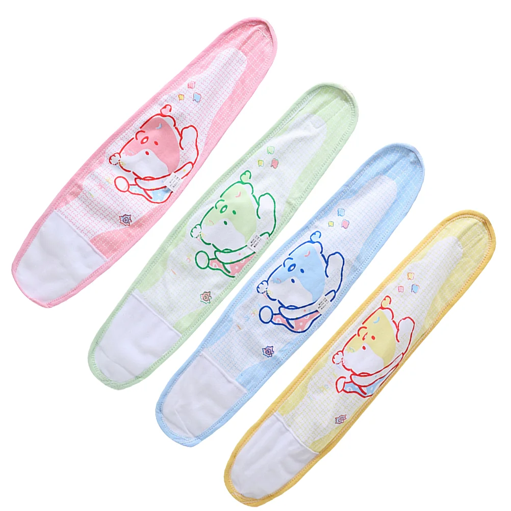 

4Pcs Cotton Belly Band Cartoon Infant Umbilical Cord Navel Band Adjustable Newborn Navel Protection Belt Belly Binder for Kids
