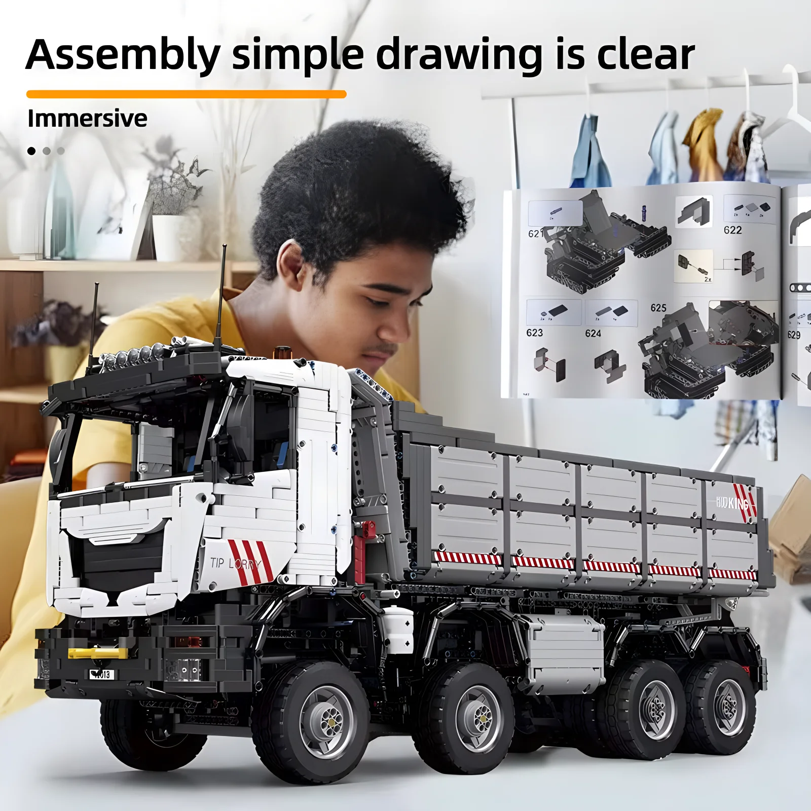 Пневматический самосвал MOULD KING 19013 с приложением и дистанционным управлением