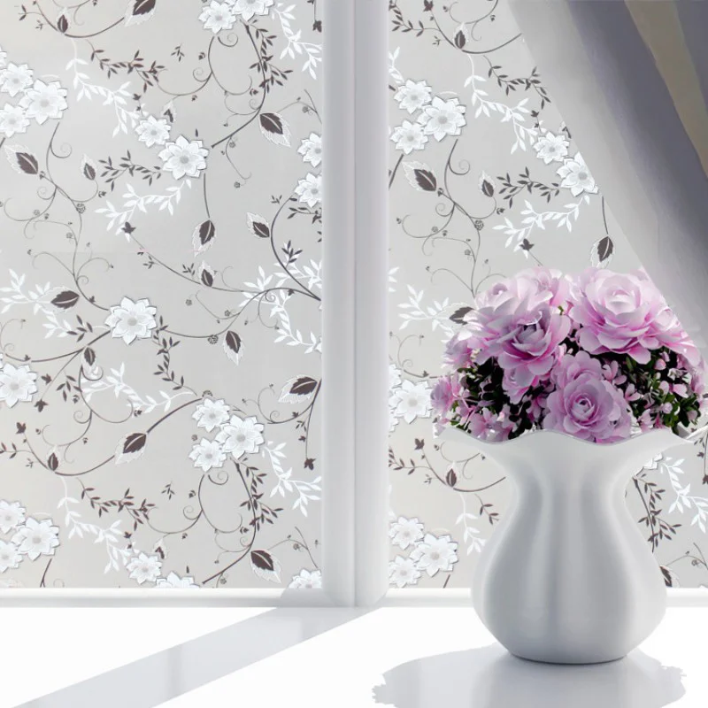 Водонепроницаемая оконная пленка для ванной комнаты с цветами матовая