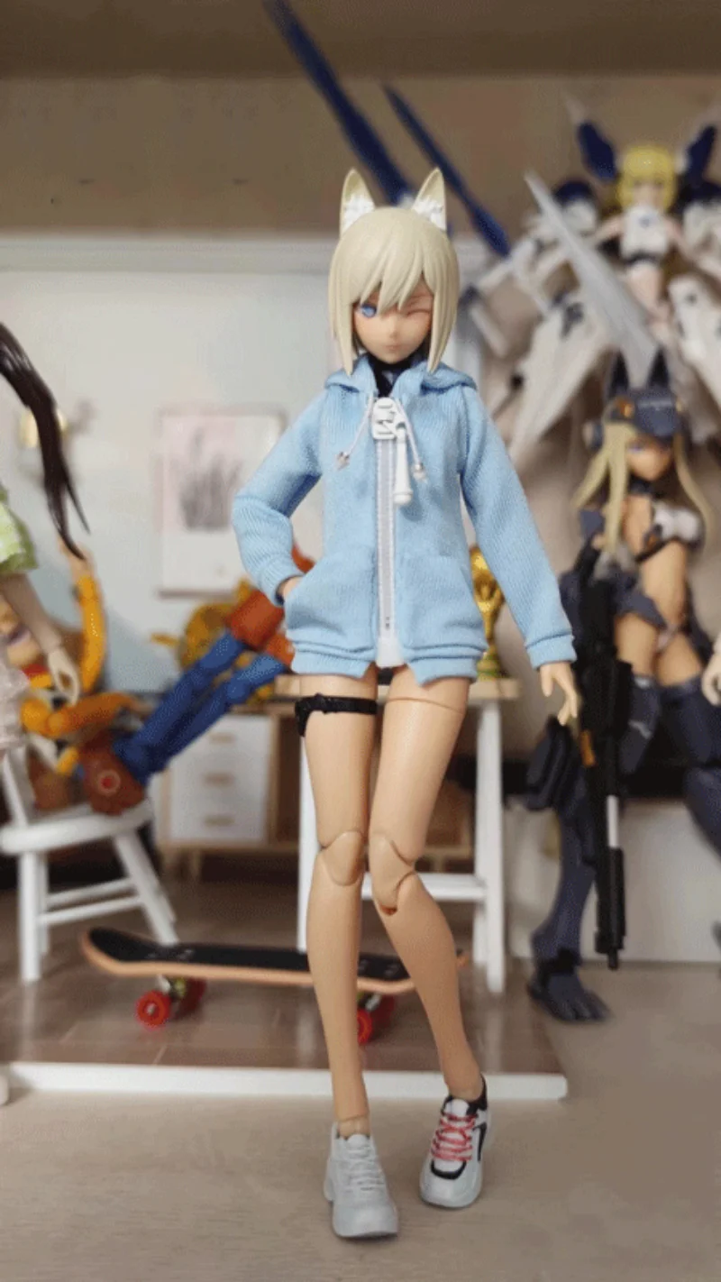 

1/12 Female Clothes Blue Hoodie Coat for 6'' figure Dolls