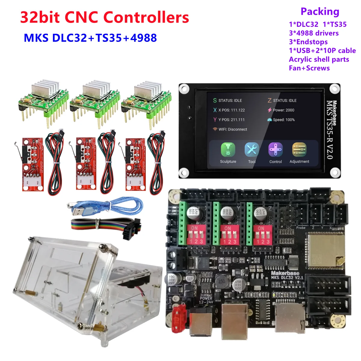 MKS DLC32 v2 32-битный GRBL Автономный контроллер Φ v2.0 дисплей CNC 3018 3020 Макс комплекты