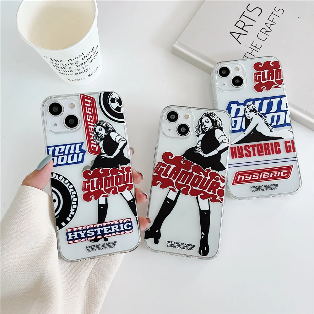 

Japan Korea fashion Hysteric Glamour Girl tags clear soft case for iphone 14 13 12 11 Pro Max 6 7 8 Plus Mini XR X XS Max cover