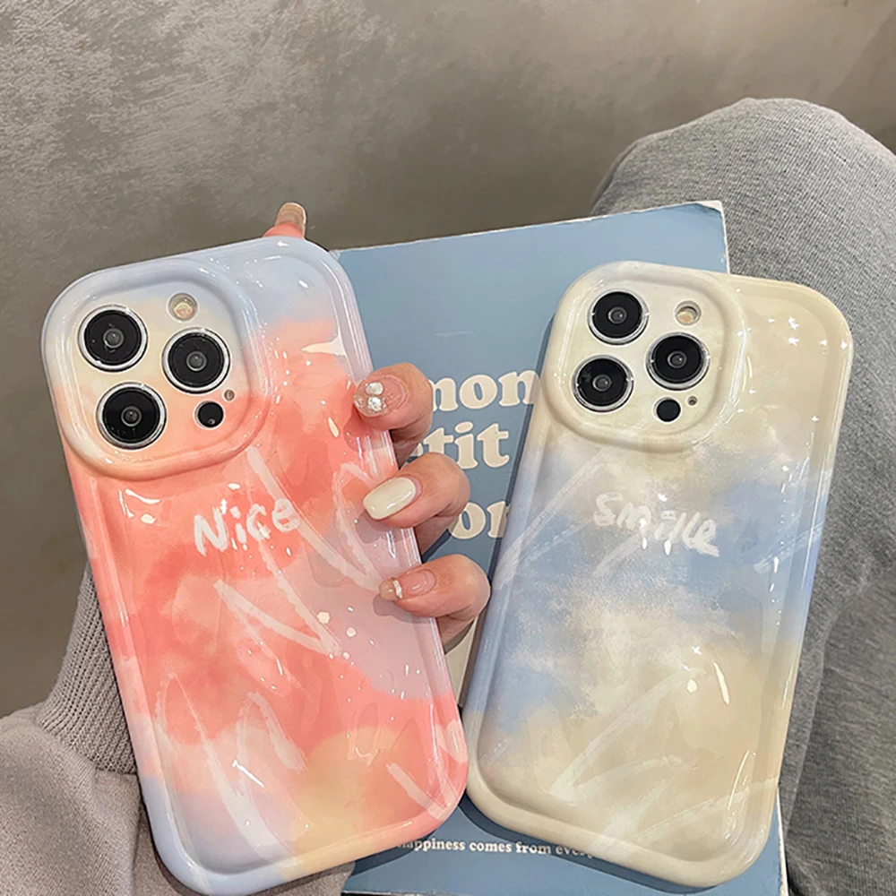 

Gradient Color 3D Meteorite Pattern Letters Shockproof Phone Case For iPhone 14 11 12 13 Pro Max Lovely Soft Back Cover Case