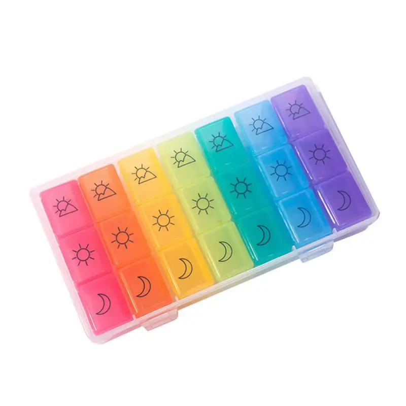 

7 Days Pill Weekly Medicine Box 21 Slots Drug Pill Holder Organizer Storage Box Medications Supplements Vitamins Container