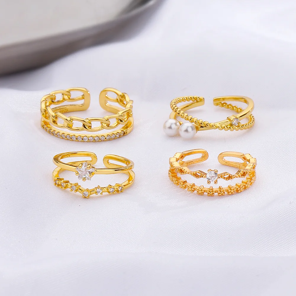 2023 Trendy Sweet Shiny Zircon Double Layers Open Rings for Women Simple Chic 925 Sliver Plated Open Ring Luxury Jewelry Gift