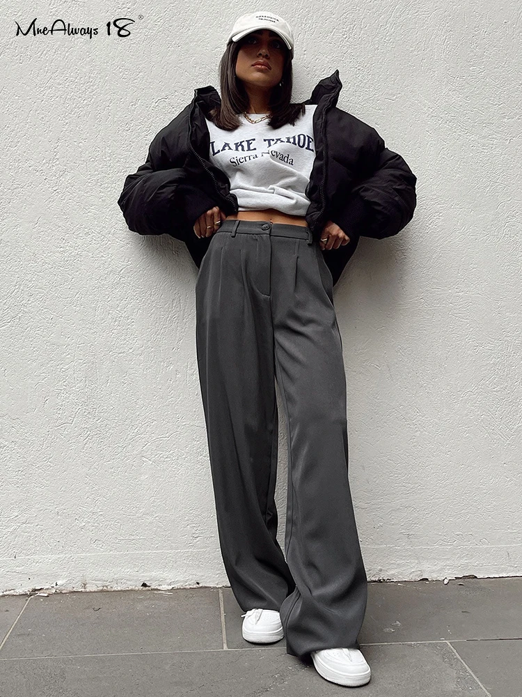 

Mnealways18 2022 Streetwear Women Sexy Low Waist Long Baggy Pants With Pocket Autumn Zip Trousers Gray Button Loose Pants Female