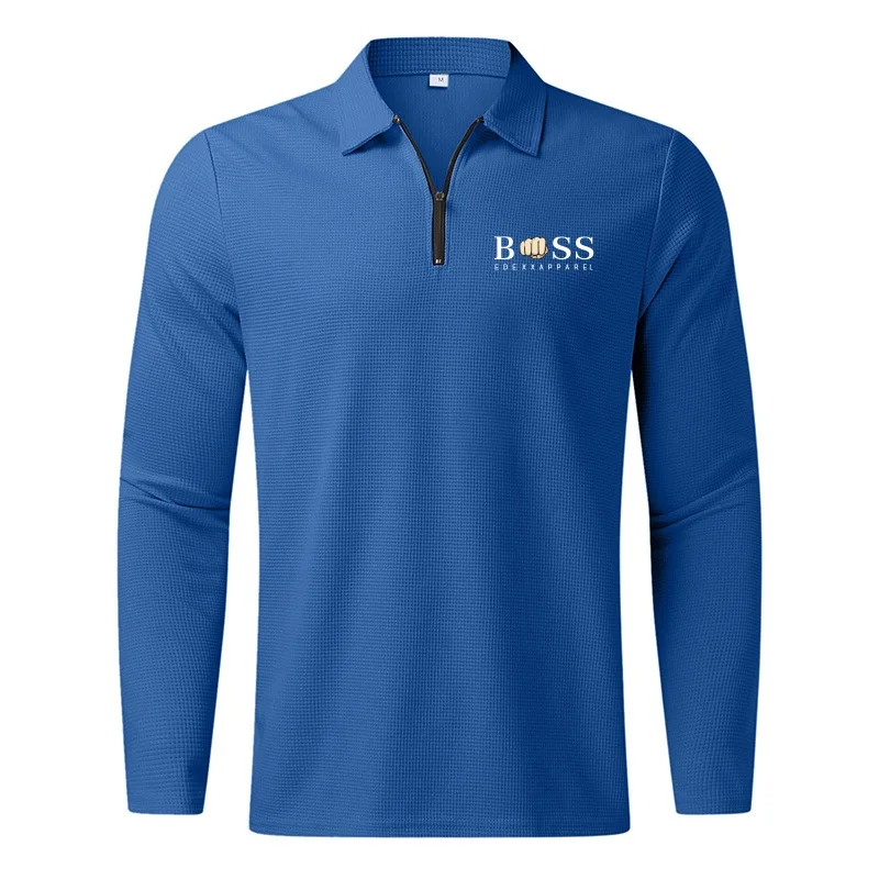 Полуоткрытый кардиган новинка 2024 Мужская Осенняя рубашка-поло с полумолнией и